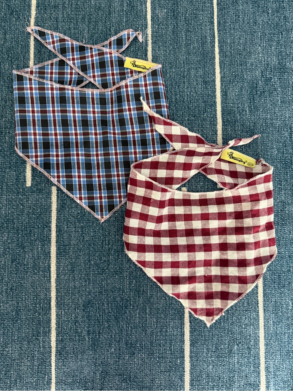 2-Pack Plaid & Gingham Tie-On Dog Bandanas – Blue & Burgundy